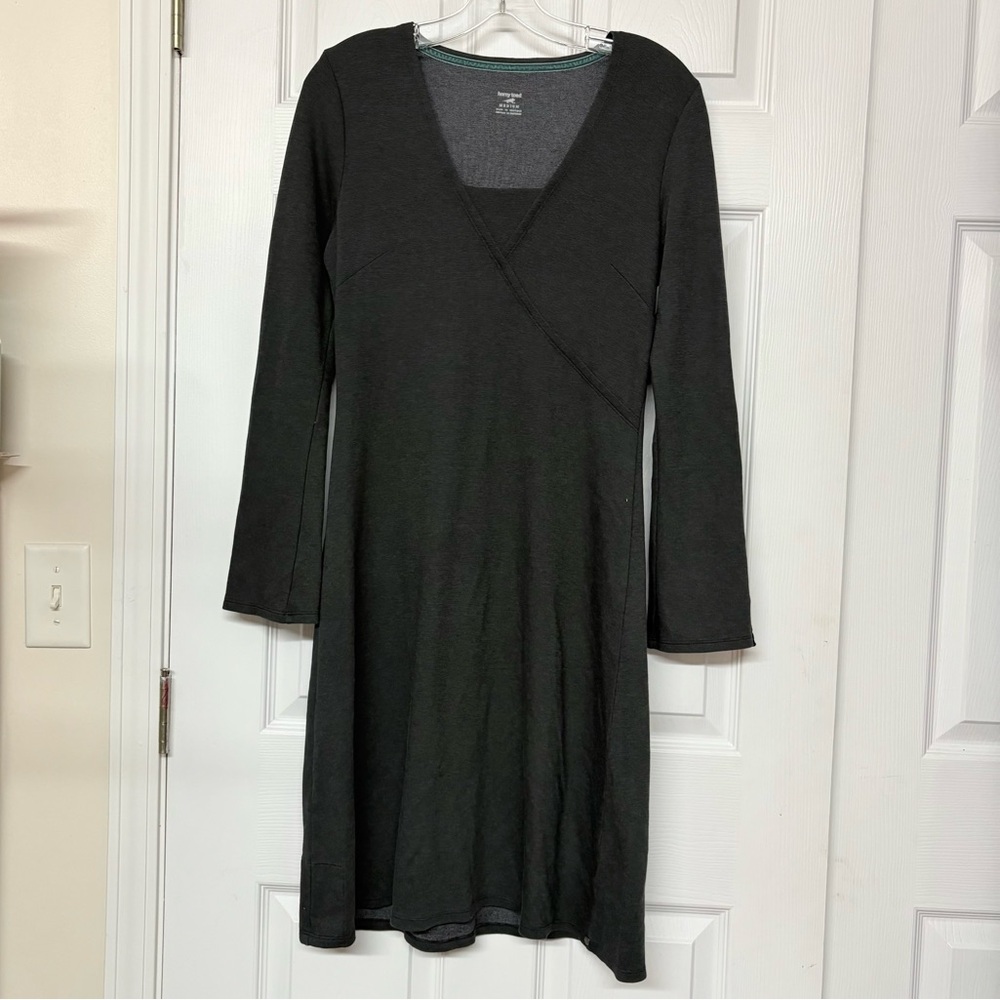 Horny Toad Faux Wrap Charcoal Gray Knit Dress Sz M
